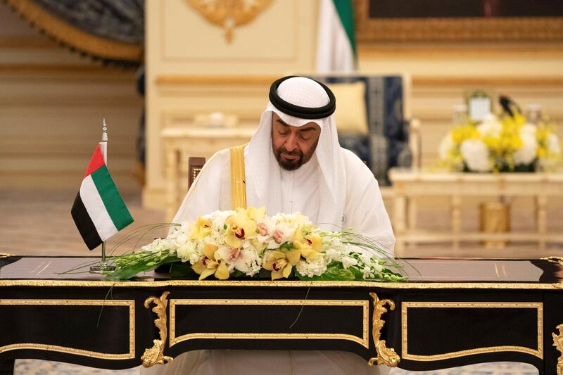 JEDDAH, SAUDI ARABIA - June 06, 2018: Dignitaries attend an MOU signing ceremony at the Royal Court. 
( Hamad Al Kaabi / Crown Prince Court - Abu Dhabi )