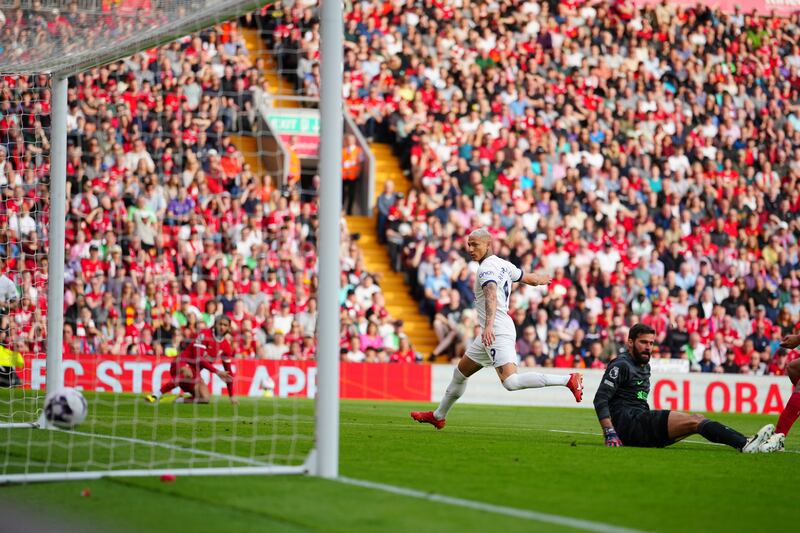 Tottenham's Richarlison scores his side's first goal. AP 