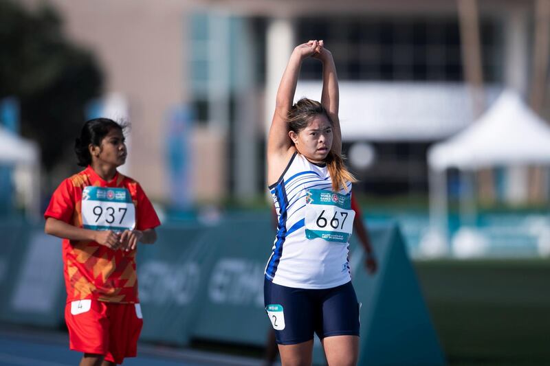 DUBAI, UNITED ARAB EMIRATES - March 16 2019.

Special Olympics World Games athletics competition in Dubai Police Academy Stadium.

 (Photo by Reem Mohammed/The National)

Reporter: 
Section:  NA