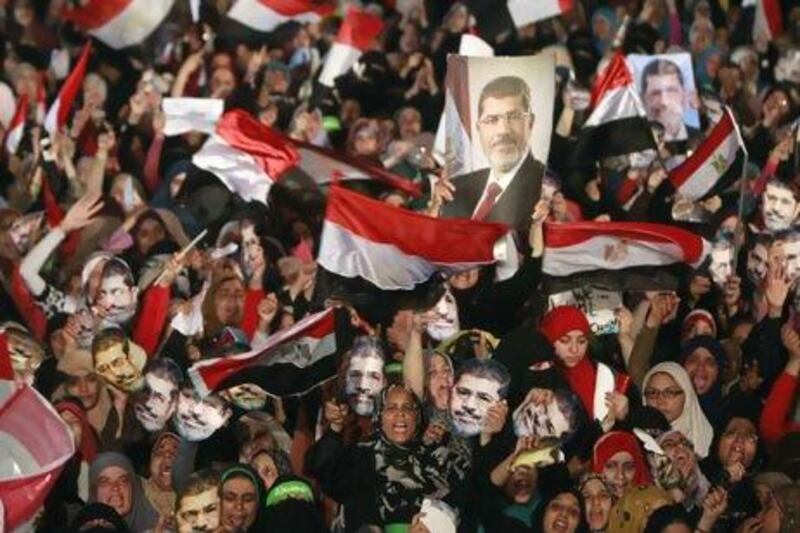 Members of the Muslim Brotherhood and supporters of deposed Egyptian President Mohammed Morsi gather at the Rabaa Adawiya square in Cairo to protest against his overthrow.