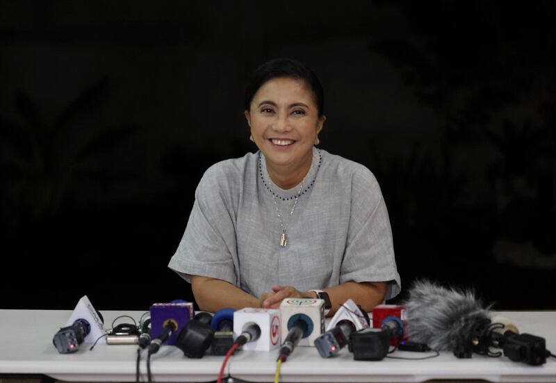 Vice President Leni Robredo speaks to journalists after the election, at her home in Magarao, Camarines Norte. EPA