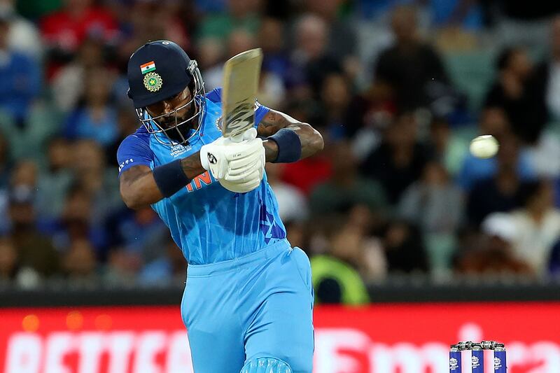 India's Hardik Pandya plays a shot on his way to 63 off 33 balls.