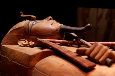 The coffin of Ramses II is seen during the press visit of the exhibition "Ramses the Great & the Gold of the Pharaohs" at the Grande Halle de la Villette in Paris, France. Reuters