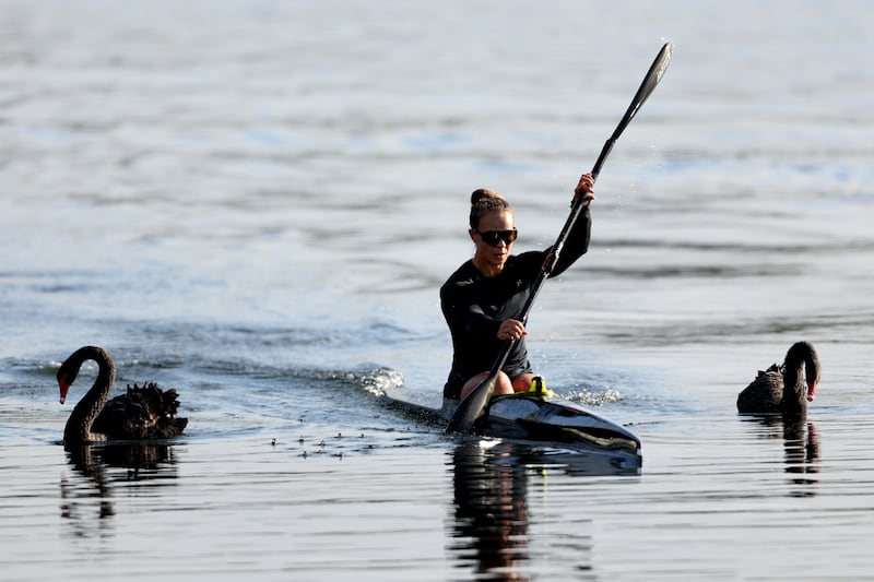 Dame Lisa Carrington training before the Paris 2024 Canoe Sprint Women selection announcement at Lake Pupuke in Auckland, New Zealand. Getty Images