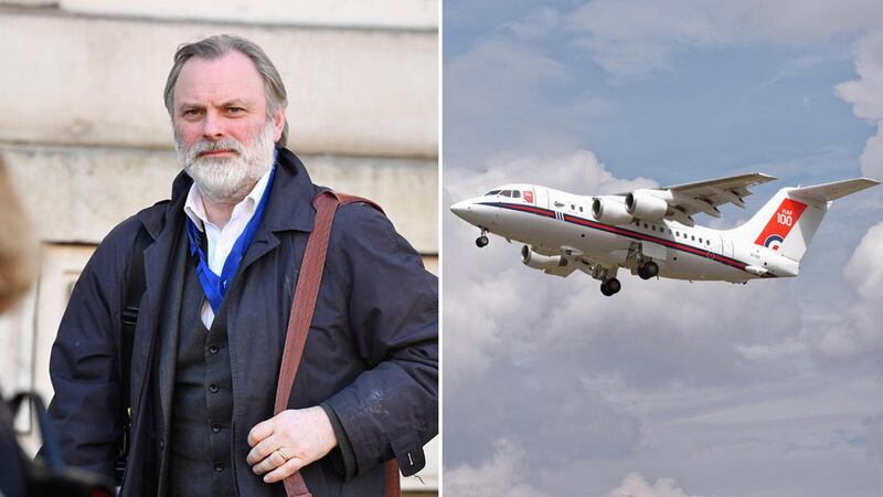 Leading UK diplomat Sir Tim Barrow was travelling in the RAF's BAe-146 jet that was almost in a collision with a drone. Getty/Alamy