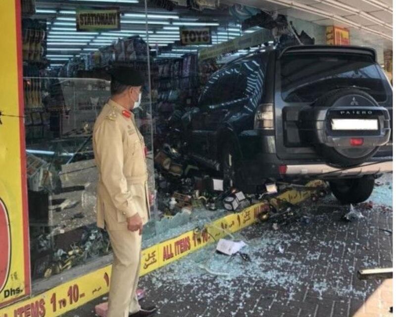 A car smashed through a shopfront in Dubai. Dubai Police