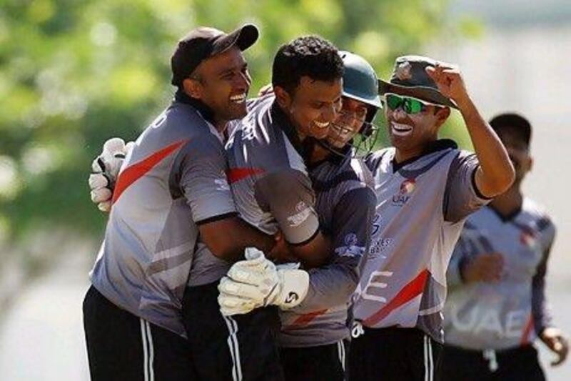 Shadeep Silva, centre, the UAE spin bowler could be playing a central role in Singapore next year. Satish Kumar / The National