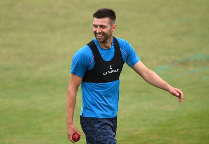 England quick Mark Wood during training at Trent Bridge.