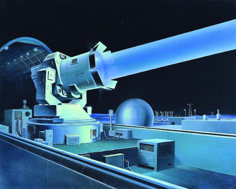 The Soviet Strategic Defence Programme involved extensive research on advanced technologies in the 1980s. The USSR already had ground-based lasers, conceptually illustrated here, capable of interfering with some US satellites. Photo: Public Domain
