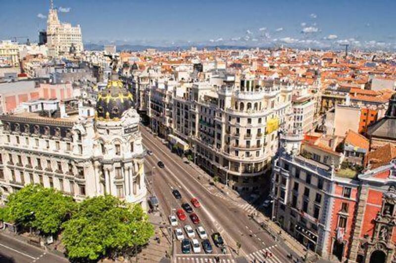 Madrid's Gran Via viewed from Circulo de Bellas Artes Cultural Centre. Getty Images