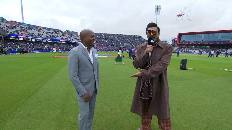 Ranveer Singh from the Old Trafford, Manchester donning a new avatar of a sports presenter on Star Sports network. Courtesy Star Sports