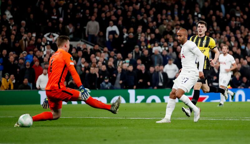 Tottenham Hotspur's Lucas Moura scores on Thursday. Reuters