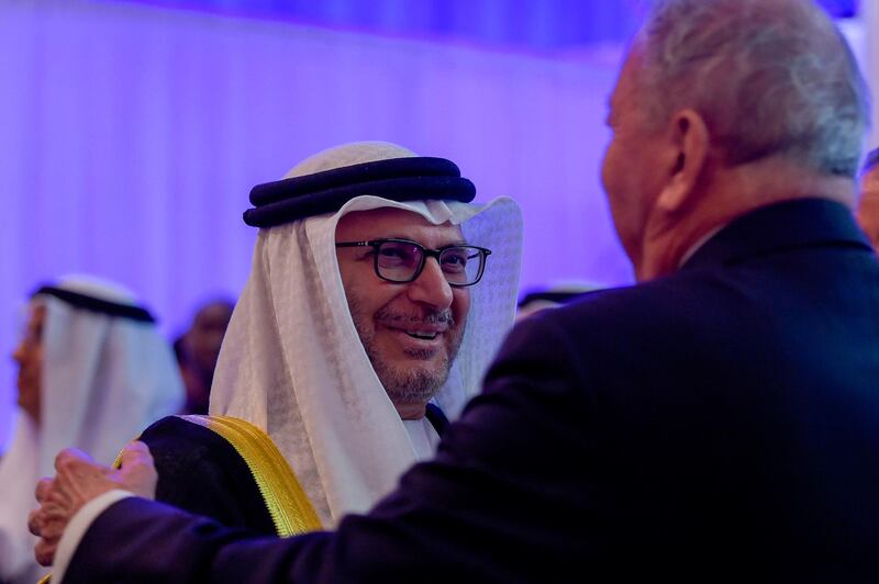 UAE's Minister of State for Foreign Affairs Anwar Gargash arrives for the opening of the 15th Manama Dialogue, a regional security summit organized by the International Institute for Strategic Studies (IISS) in the Bahraini capital on November 22, 2019.  / AFP / Mazen Mahdi
