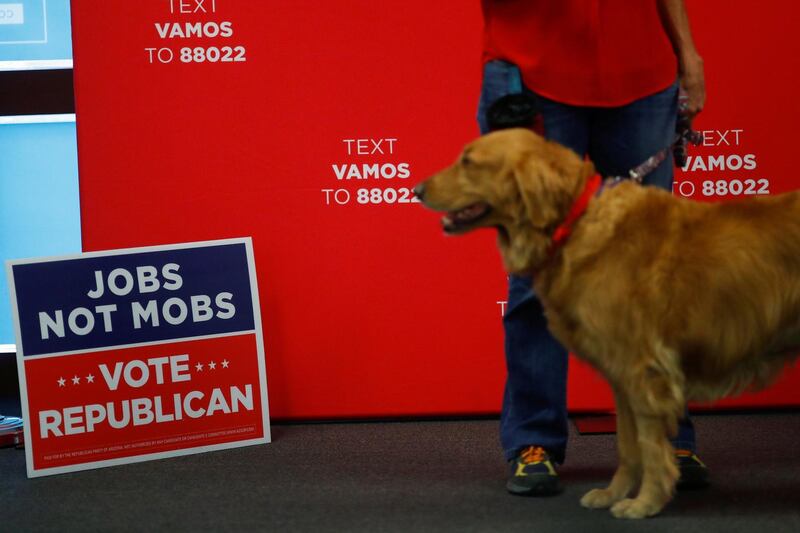 U.S. Senator Martha McSally attends a campaign event with her dog Boomer . Reuters