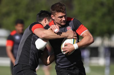 DURBAN, SOUTH AFRICA - JUNE 05:  Henry Slade is tackled by Alex Lozowski during the England training session held at Kings Park Stadium on June 5, 2018 in Durban, South Africa.  (Photo by David Rogers/Getty Images)