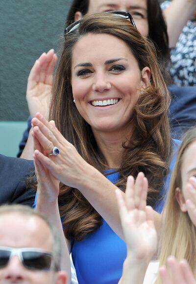 LONDON, ENGLAND - AUGUST 02:  Catherine, Duchess of Cambridge during the match between Andy Murray of Great Britain and Nicolas Almagro of Spain in the Quarterfinal of Men's Singles Tennis on Day 6 of the London 2012 Olympic Games at Wimbledon on August 2, 2012 in London, England.  (Photo by Pascal Le Segretain/Getty Images)