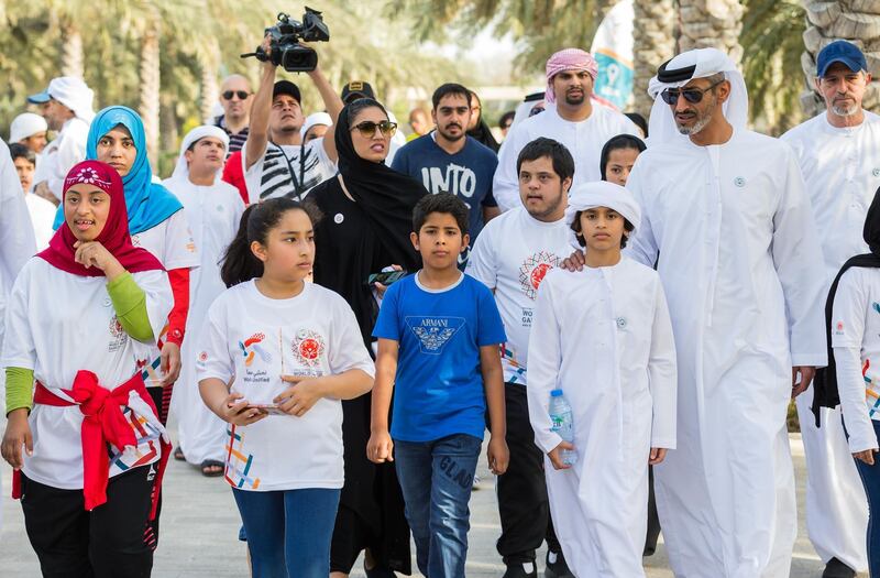 Rear Admiral Pilot Sheikh Saeed bin Hamdan bin Mohammed Al Nahyan, Deputy Commander of the Naval Forces, and his children Mohammed, Theyab, Hamdan and Mubarak took part. Special Olympics