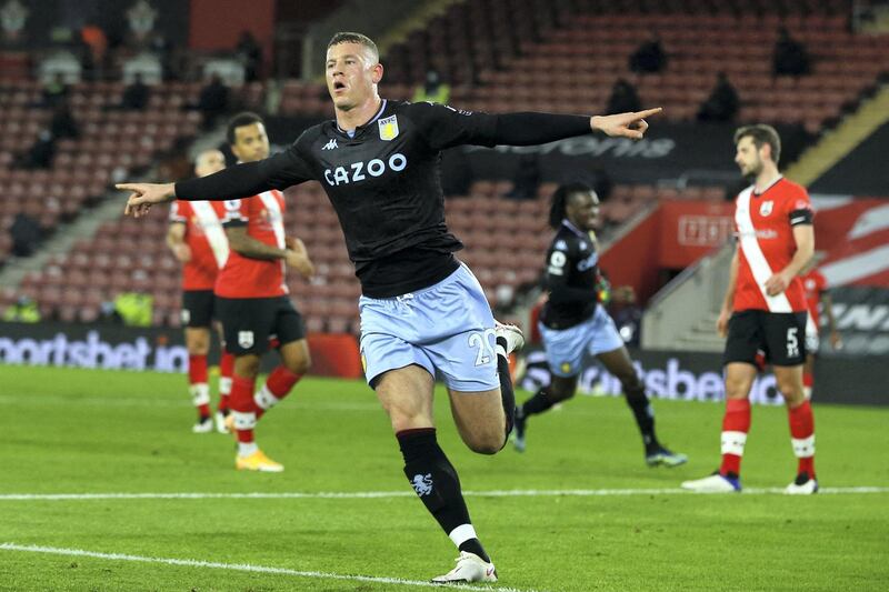 Aston Villa's English midfielder Ross Barkley celebrates after scoring the opening goal of the English Premier League football match between Southampton and Aston Villa at St Mary's Stadium in Southampton, southern England on January 30, 2021. (Photo by Gareth Fuller / POOL / AFP) / RESTRICTED TO EDITORIAL USE. No use with unauthorized audio, video, data, fixture lists, club/league logos or 'live' services. Online in-match use limited to 120 images. An additional 40 images may be used in extra time. No video emulation. Social media in-match use limited to 120 images. An additional 40 images may be used in extra time. No use in betting publications, games or single club/league/player publications. / 