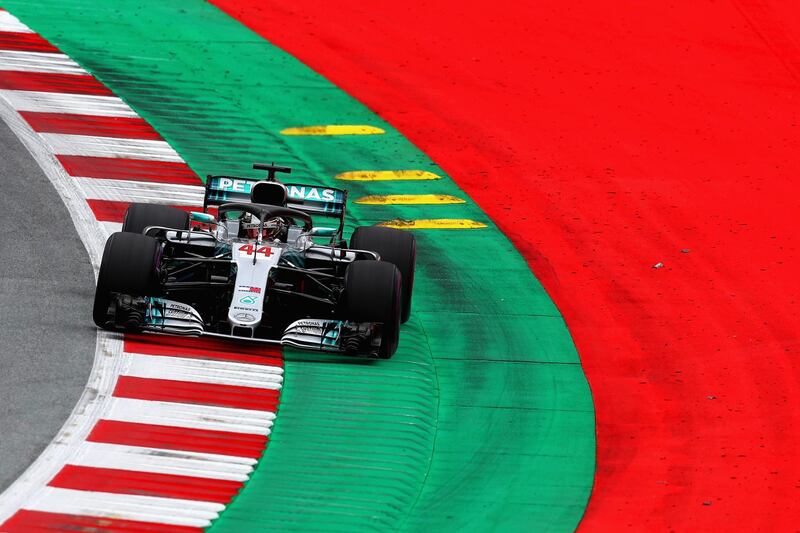 SPIELBERG, AUSTRIA - JUNE 29: Lewis Hamilton of Great Britain driving the (44) Mercedes AMG Petronas F1 Team Mercedes WO9 on track during practice for the Formula One Grand Prix of Austria at Red Bull Ring on June 29, 2018 in Spielberg, Austria.  (Photo by Mark Thompson/Getty Images)