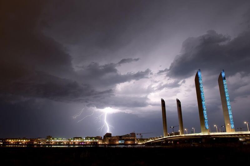 Lightning strikes the Chaban-Delmas bridge during a storm in Bordeaux, France. AFP