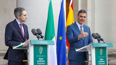 The leaders of Ireland and Spain, Simon Harris, left, and Pedro Sanchez have both publicly backed Palestinian statehood. AFP