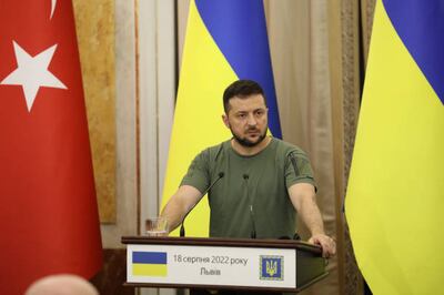 Ukrainian President Volodymyr Zelenskyy said peace talks would be dead if Russia carries out 'show trials' in Mariupol. Getty 