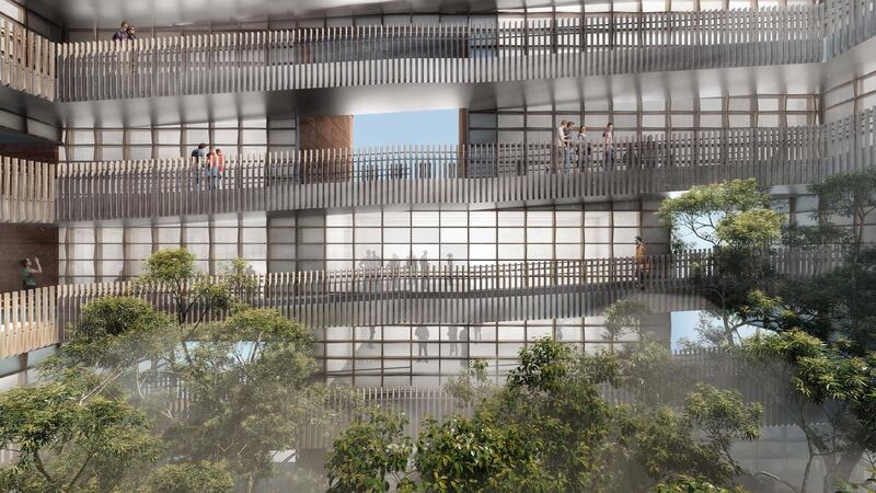 The 14 exhibition spaces inside the pavilion are connected by a continuous ‘inner street’, which begins at the building’s uppermost floor and gradually descends to the ground. Expo Morocco