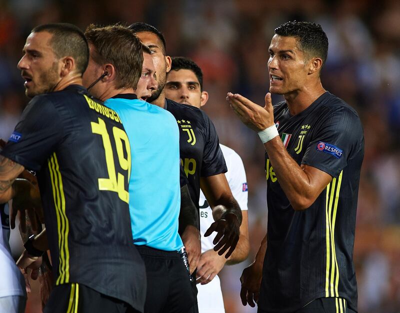 Cristiano Ronaldo argues with the referee. Getty Images