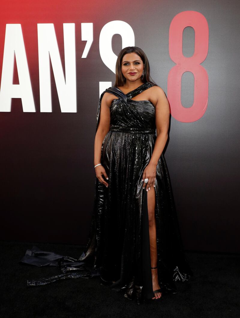 Mindy Kaling shines in her slick black Prabal Gurung gown. EPA