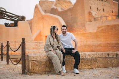 Argentina's Lionel Messi and his wife Antonela Roccuzzo visit Diriyah, the birthplace of Saudi Arabia. Photo: Saudi Tourism Authority  /  AFP