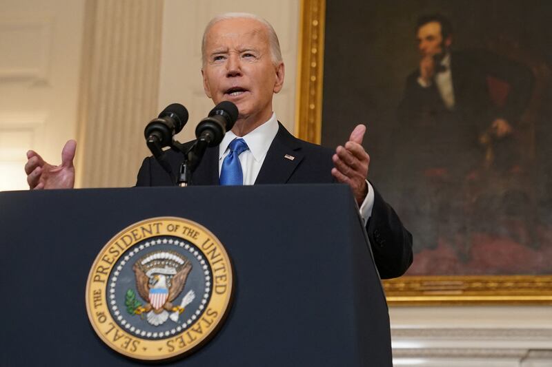 US President Joe Biden speaks about the aid package for Ukraine at the White House. Reuters