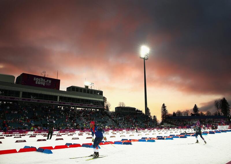 A general view before the biathlon women's 10km pursuit at Laura Cross-Country Ski & Biathlon Center on Tuesday.  Ryan Pierse / Getty Images