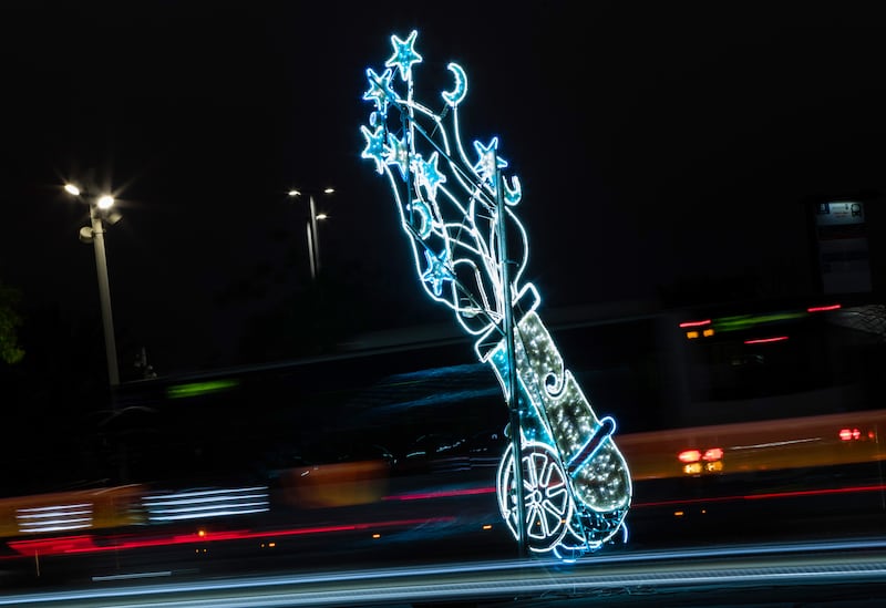 The decorative lights include beautiful Islamic designs inspired by the holy month.