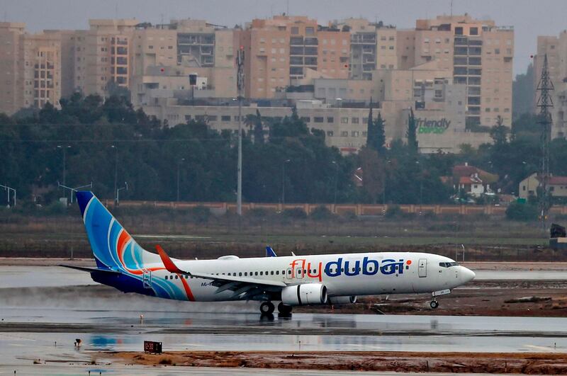 The first flydubai service lands at Israel's Ben Gurion airport near Tel Aviv on November 26, 2020. AFP