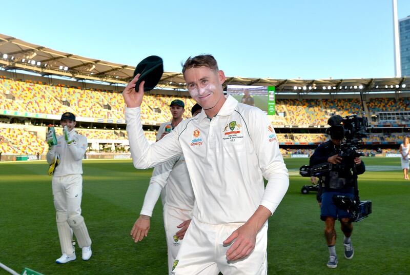 Marnus Labuschagne acknowledges the fans at the end of day three. Getty
