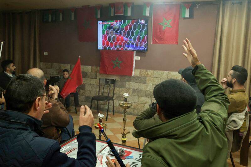 Palestinians support Morocco against Portugal in the occupied West Bank city of Hebron. AFP
