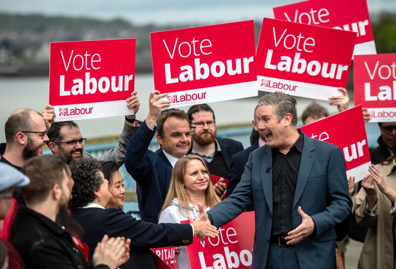 Mr Starmer speaks to supporters in Chatham after a Labour win in local elections in May 2023. Getty Images