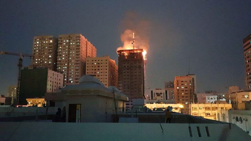 A fire breaks out in a building under construction in Al Qasimia, Sharjah in February. Courtesy: Sharjah Civil Defence