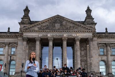 Swedish climate activist Greta Thunberg spoke to a major rally in Berlin two days before the election. AFP 