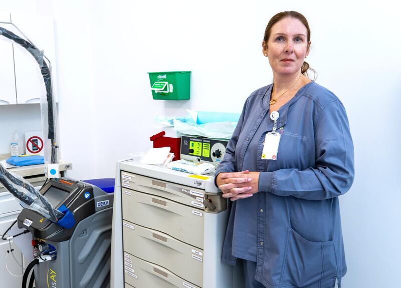 Dr. Tracy Sims, Lead Physician at Corniche Hospital Aesthetic Clinic for Feminine Rejuvenation that looks after the post natal care of women in Abu Dhabi on June 6, 2021.
Victor Besa / The National.
Reporter: Shireena Al Nowais for News