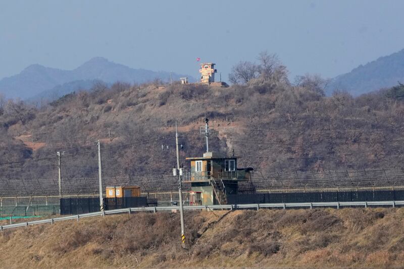 Military guard posts on the border of North and South Korea on January 2.  A person who crossed the border into North Korea on New Year’s Day was likely a defector who had slipped through in the other direction in 2020, South Korea’s military said. AP