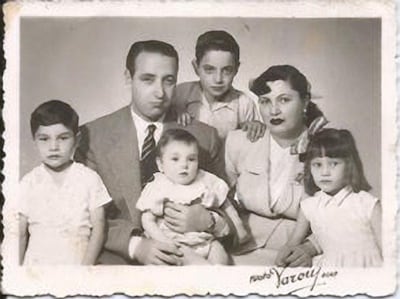 Family photo, circa 1950, with Tamara Alrifai's grandfather Fouad and grandmother Fatima. Courtesy of Tamara Alrifai