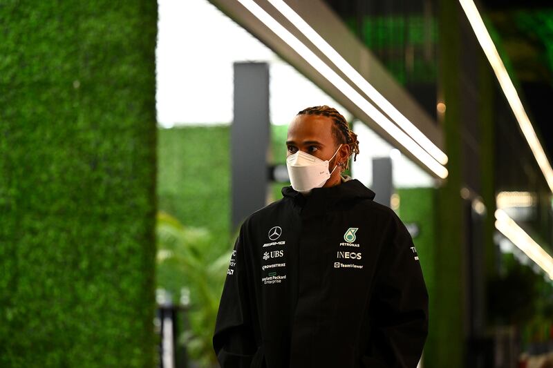 Lewis Hamilton after the drivers' and team principals' meeting. Getty