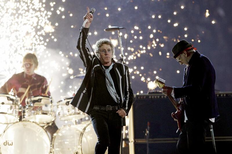 Roger Daltrey, centre, and guitarist Pete Townshend of The Who perform during halftime of the NFL Super Bowl XLIV football game in Miami. Mark Humphrey / AP photo