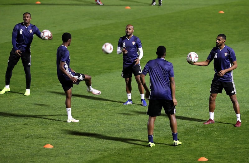 ABU DHABI , UNITED ARAB EMIRATES , January 2 ��� 2019 :-  Players of UAE football team during the training session ahead of AFC Asian Cup UAE 2019 held at New York University in Abu Dhabi. ( Pawan Singh / The National ) For Sports