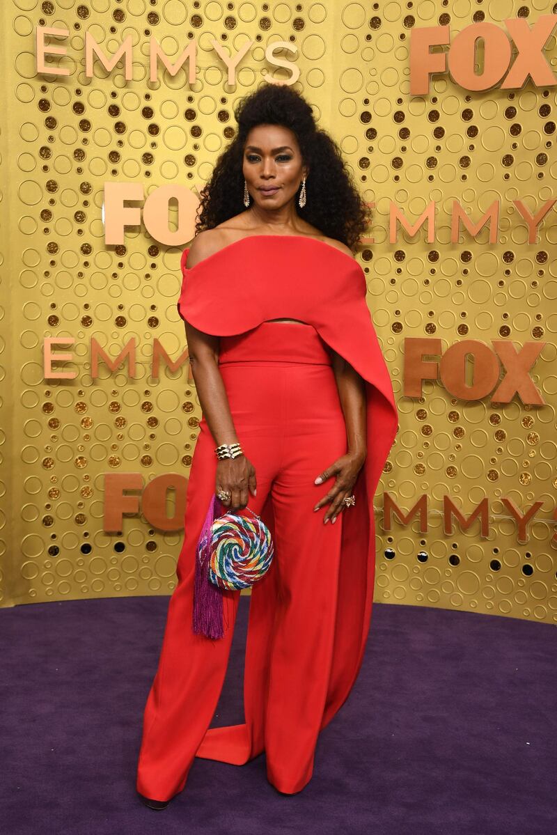 Angela Bassett in custom Antonio Grimaldi. AFP