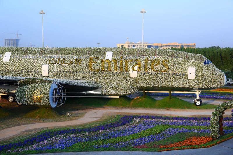 Emirates Airline has teamed up with Dubai Miracle Garden to construct the world’s largest floral installation through a life-size version of the Emirates A380, covered in more than 500,000 fresh flowers and living plants. Courtesy Emirates *** Local Caption ***  DSC_2041.jpg