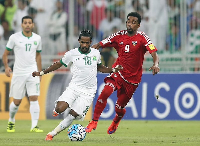 Saudi Arabia and UAE played in a World Cup qualifying match at the King Abdullah Sports City stadium in Jeddah on October 11, 2016. AFP Photo