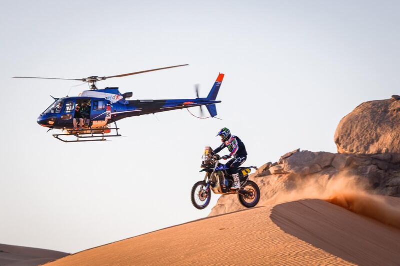 epa08918929 Franco Caimi of Argebtina, Yamaha, Monster Energy Yamaha Rally Team, in action during the 2nd stage of the Dakar 2021 between Bisha and Wadi Al Dawasir, in Saudi Arabia on January 4, 2021.  EPA/Frederic Le Floch HANDOUT via ASO SHUTTERSTOCK OUT HANDOUT EDITORIAL USE ONLY/NO SALES/NO ARCHIVES