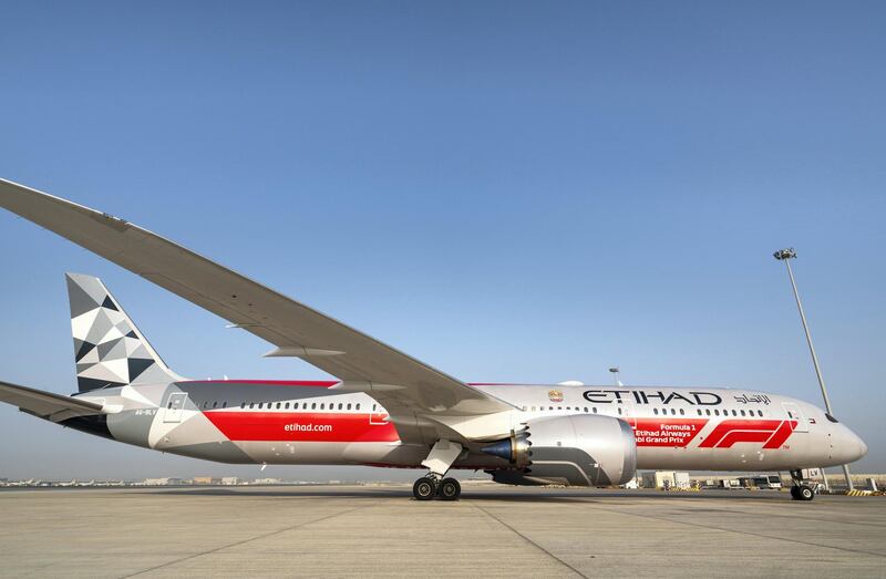 An Etihad Airways 787 Dreamliner with its Formula 1 livery. The carrier has expanded its business with the launch of charter and special flight services. Courtesy Etihad Airways. 